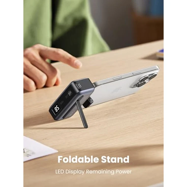 UGREEN Powerbank, 5000 mAh, USB-C-Anschluss, kompatibel mit iPhone 16 15 iPad Pro Galaxy Pixel, LED-Display, Halterung – Bild 3