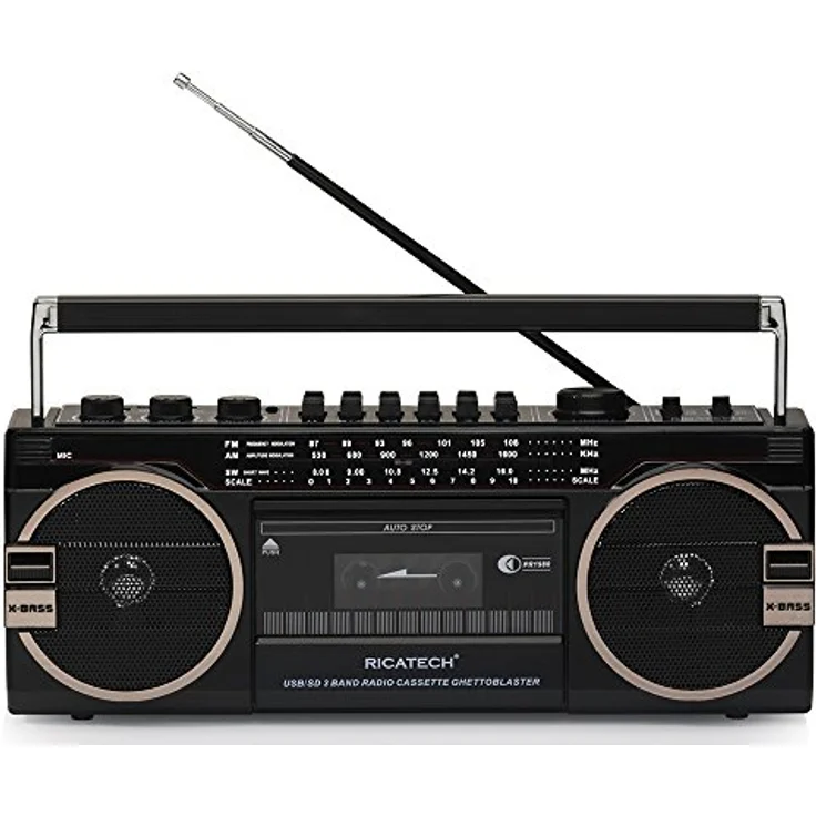 Ricatech PR 1980 Ghetto Blaster Boombox, Kassetten--Kassettenrekorder, AM-FM-SW 3-Band-Radio, Zwei 8-Watt-X-Bass-Lautsprecher, Sprachaufzeichnung mit Aufnahmemikrofon, Kopfhöreranschluss – Bild 3