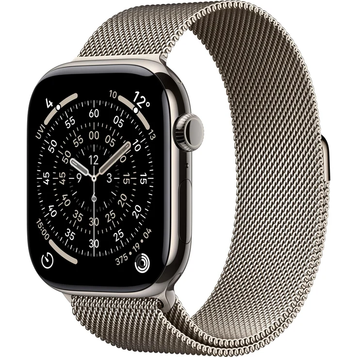 Apple Watch Series 11 Cellular, 46 mm, Titangehäuse Natur, Milanaise Armband Natur - M/L