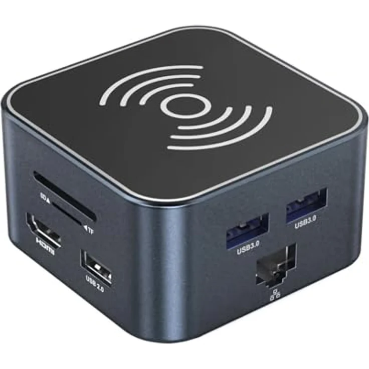 Wozinsky WHBC09Y8S USB-C Hub 12 in 1, multifunktional mit kabelloser Ladefunktion und 4K HDMI, Aluminium - Grau – Bild 3