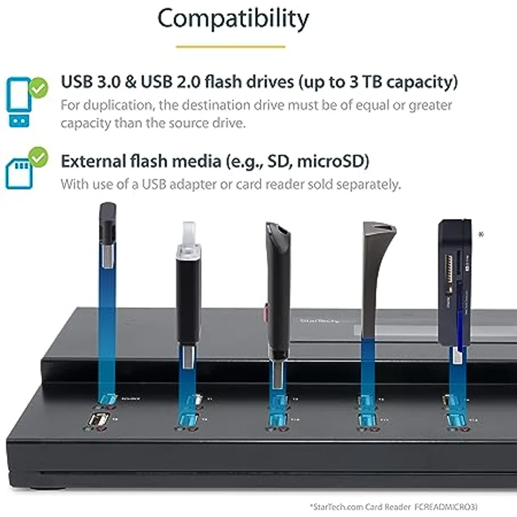 StarTech.com 1:15 USB Stick Klonstation und Löscher, Kopierer für mehrere USB Laufwerke, System and File und Sector-by-Sector Kopieren, 1,5 GB/min, Single und 3-Pass Löschen, LCD Display (USBDUPE115) – Bild 3