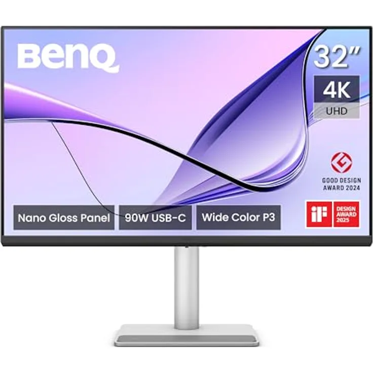 BenQ MA320UP, 32 Zoll 4K Monitor mit Nano-Gloss-Beschichtung, Dual-USB-C (90W), Mac-Farbabstimmung, integrierter USB-Hub, P3-Farbraum