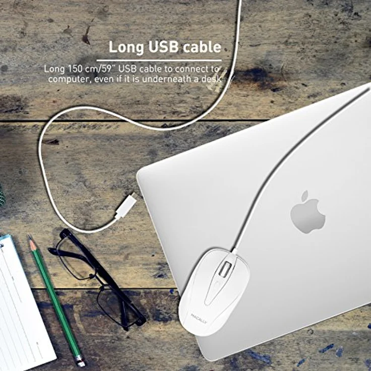 May UCTURBO, MacBook Maus USB C, optisch mit Kabel, Mouse für USB-C Notebook und Laptop, weiß - grau – Bild 3