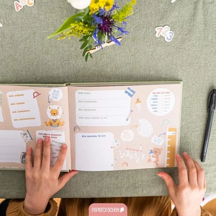 Papierdrachen Freundebuch für Kinder, hochwertiges Hardcover Erinnerungsbuch mit buntem Design, 64 Seiten, perfekt für die Schulzeit, Set 6 – Bild 5