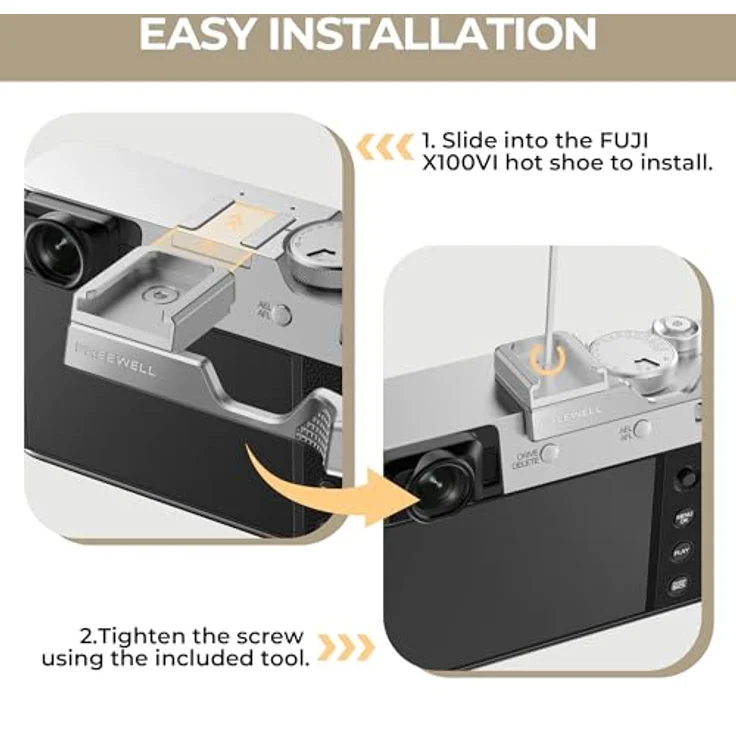 Freewell Daumengriff für Fuji X100VI, ergonomisch mit Kaltschuhhalterung, Aluminium in Silber – Bild 4