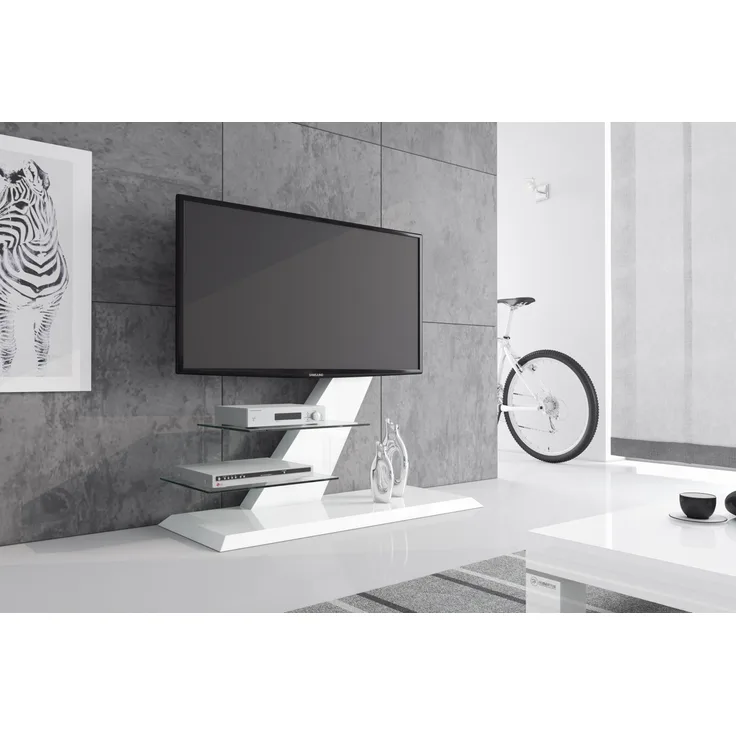 designimpex HZ-111 Hochglanz TV Rack, TV Möbel für 32"-65" Fernseher, 120 cm, 2 Glasablagen, Traglast bis 35 kg, Klarglas