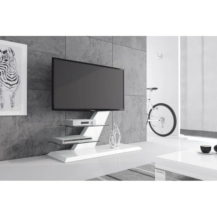 designimpex HZ-111 Hochglanz TV Rack, TV Möbel für 32"-65" Fernseher, 120 cm, 2 Glasablagen, Traglast bis 35 kg, Klarglas