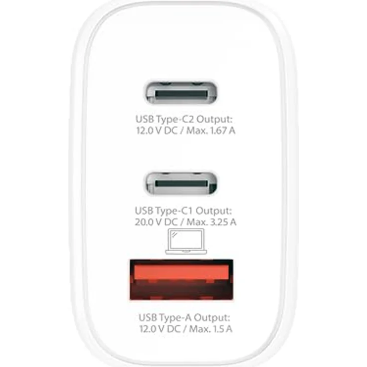 SKROSS - Power Charger 65W Gan EU - PC -Ladegerät, Tablet, Smarthone mit Schnellem Laden 65 W - Lader mit 3 USB -Geräten (USB 18W + USB C 20W + USB C 65W) mit EU -Sockel – Bild 2