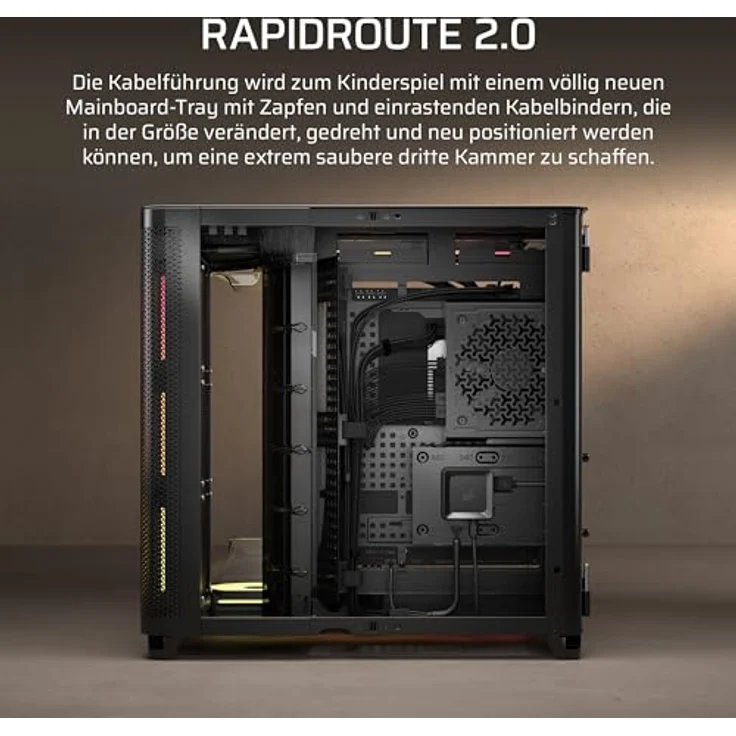 Corsair AIR 5400 LX-R LINK PC-Gehäuse, Mid-Tower mit Tempered Glass, 3x 120-mm RGB-Lüftern, schwarz, optimales Kühlsystem und USB-C Anschluss – Bild 8