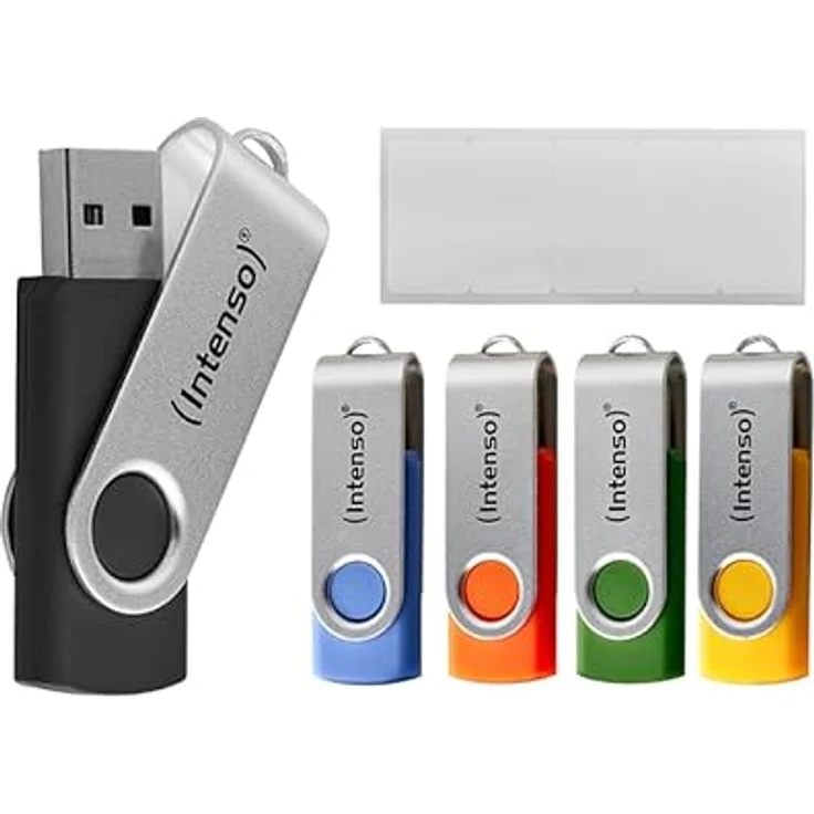 Intenso Office Line Typ-A USB-Stick 5er-Pack, 16GB Swivel, bis zu 70 MB/s, USB 3.2 Gen 1x1, in Gelb, Grün, Schwarz, Blau und Orange mit Beschriftungsetiketten – Bild 1