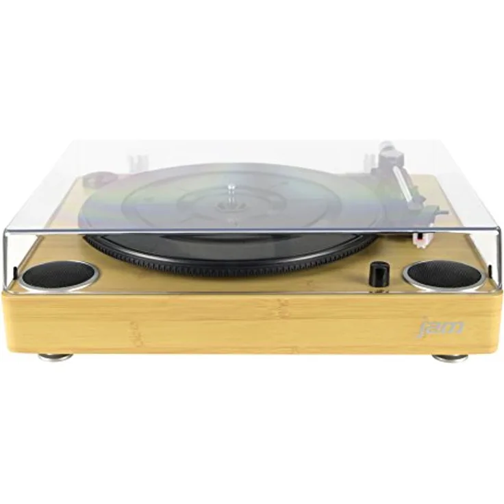 Jam Sound Plattenspieler, Vinyl-Schallplattenspieler mit eingebauten Stereo-Lautsprechern, USB-Anschluss, RCA-Ausgang, Aux-In, geeignet für 33, 45 oder 78 RPM Schallplatten, Staubschutzhülle - Holz