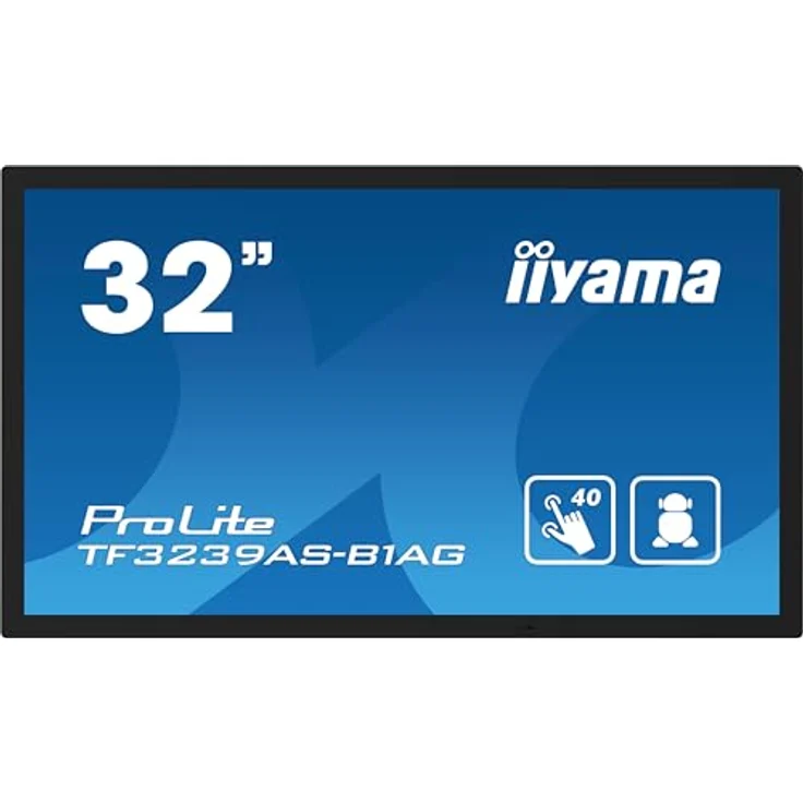 iiyama Prolite TF3239AS-B1AG 31,5" IPS LED-Monitor Full-HD Open Frame 40 Punkt Multitouch Bonded PCAP kapazitiv HDMI DP RJ45 RS-232c USB2.0 IP65 Android OS AntiGlare Touch-durch-Glass 24/7, Schwarz – Bild 2