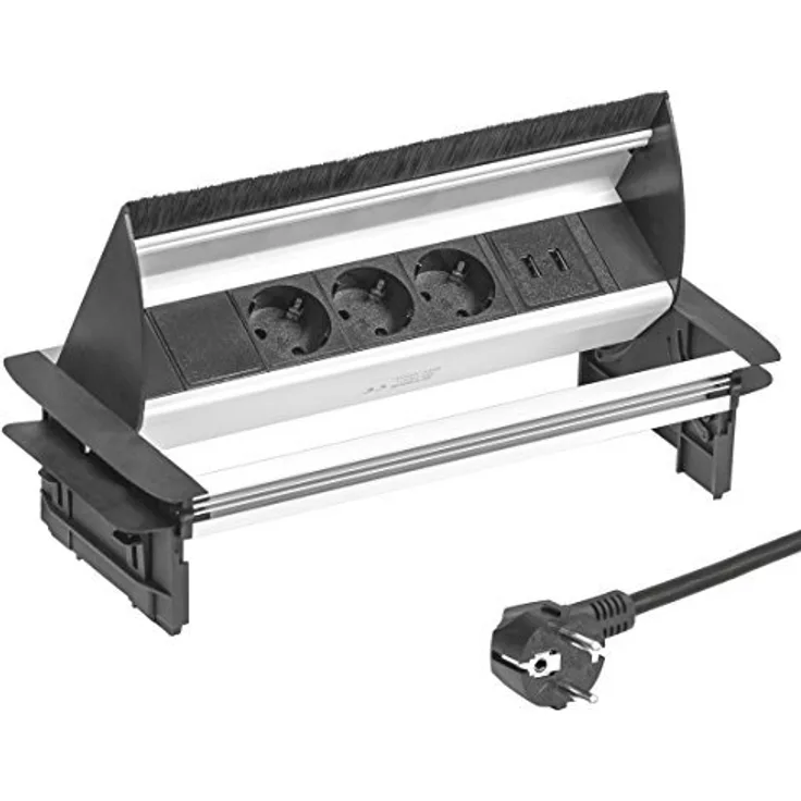 Elbe Inno® versenkbare Tischsteckdose mit 2xUSB, Aluminiumlegierung, 1,5m Kabel, Kindersicherung, für Büro, Werkstatt, Küche