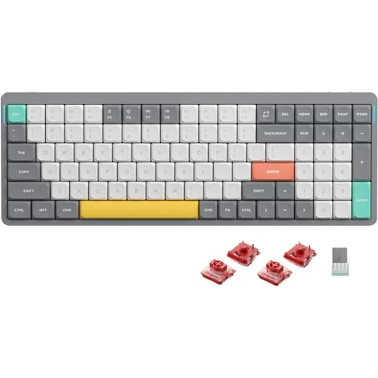 nuphy Air96 v2 Mechanische Tastatur QMK/VIA, 96% Low Profile Kabellose Tastatur, Bluetooth 5.1, 2.4GHz und Kabelverbindung, Kompatibel mit Windows und Mac OS Systemen - Lunar Gray Switch Cowberry – Bild 1