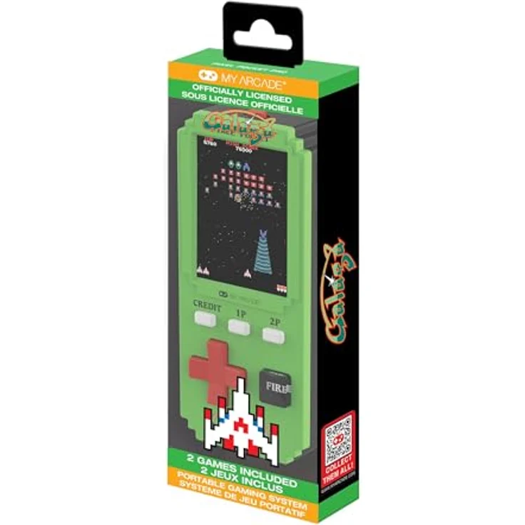 My Arcade Pixel Pocket Pro Galaga, tragbare Spielkonsole mit 2-in-1 Arcade-System und hochauflösendem 2-Farb-Display – Bild 1