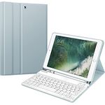 Fintie Tastatur Hülle für iPad 9.7 2018 (6. Generation), Eisblau - Soft TPU Rückseite Gehäuse Keyboard Case mit eingebautem Pencil Halter, magnetisch Abnehmbarer QWERTZ Bluetooth Tastatur