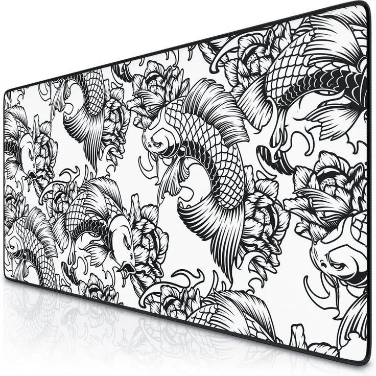 Titanwolf XXL Gaming Mauspad Speed Mousepad, 900 x 400 x 3 mm, rutschfest, abwaschbar, Koi Tattoo 2