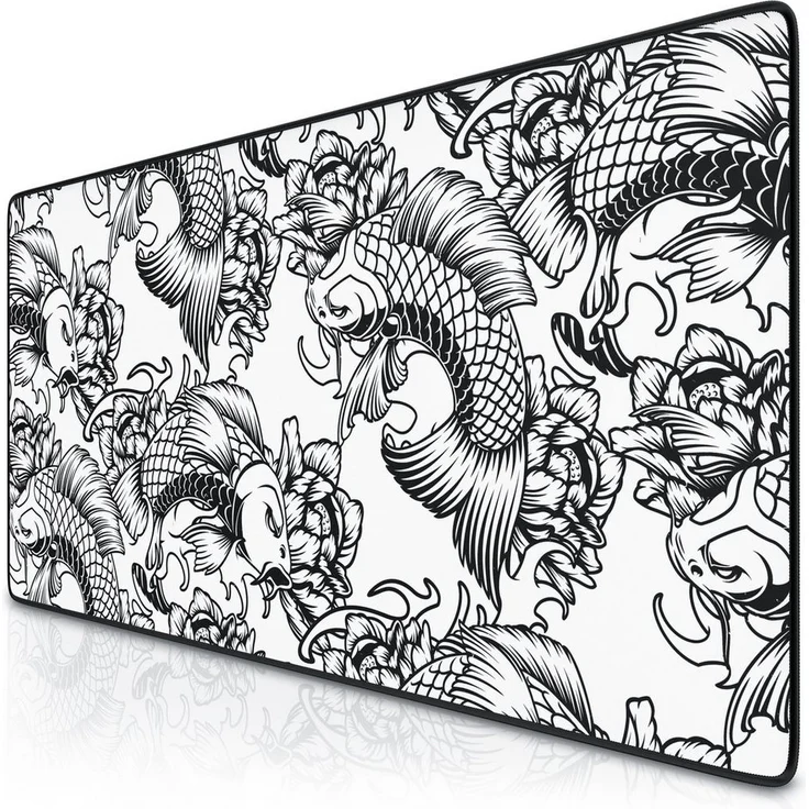 Titanwolf XXL Gaming Mauspad Speed Mousepad, 900 x 400 x 3 mm, rutschfest, abwaschbar, Koi Tattoo 2