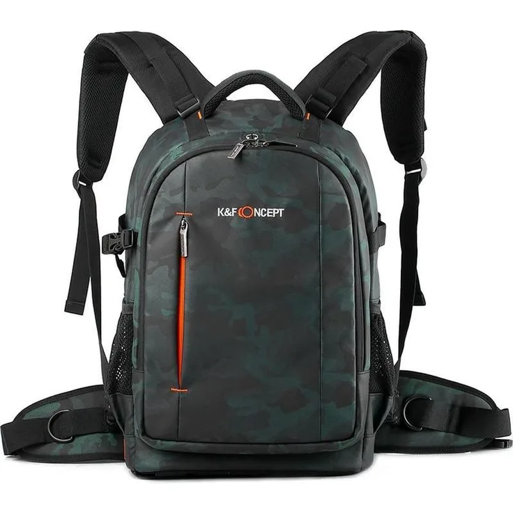 K&F Concept KF13.119 Large, Wasserdichter Kamerarucksack Schwarz/Grün, 23 l, für 2 DSLR-Kameras und 14-Zoll-Laptop, mit Diebstahlschutz und verstellbarem Tragesystem