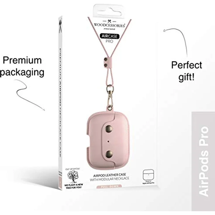 Woodcessories - AirPods Pro Leder Hülle mit Halskette, AirCase (Rose Nude) – Bild 3