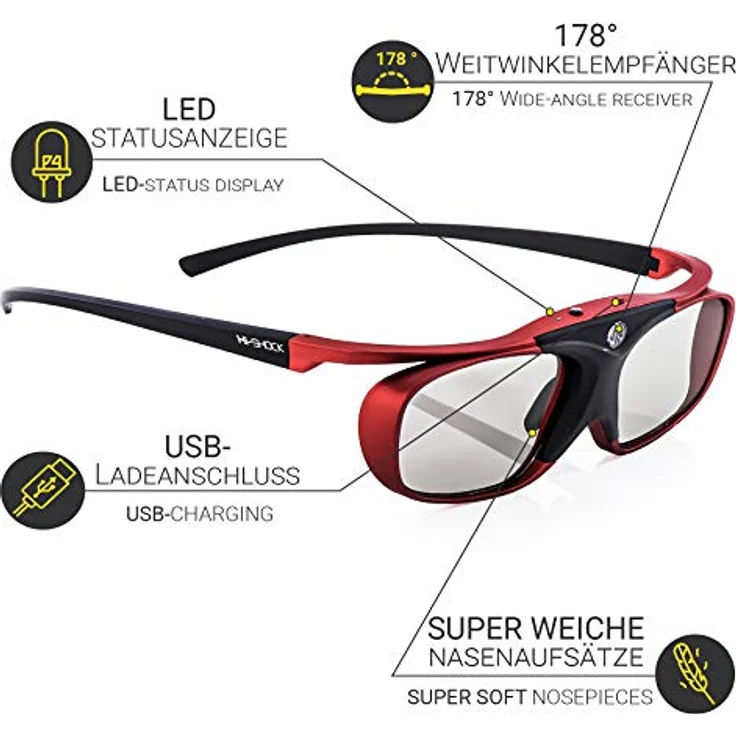 Hi-Shock Scarlet Heaven 3D Brille - DualView, DualPlay, Lange Akkulaufzeit - kompatibel mit Sony, Samsung, Panasonic 3D TV & 3D-RF Beamer – Bild 3