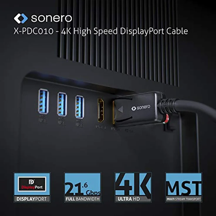 Sonero® 1m DisplayPort Kabel 1.2, DisplayPort auf DisplayPort, 4K 60 Hz, 2K 144Hz, schwarz – Bild 3