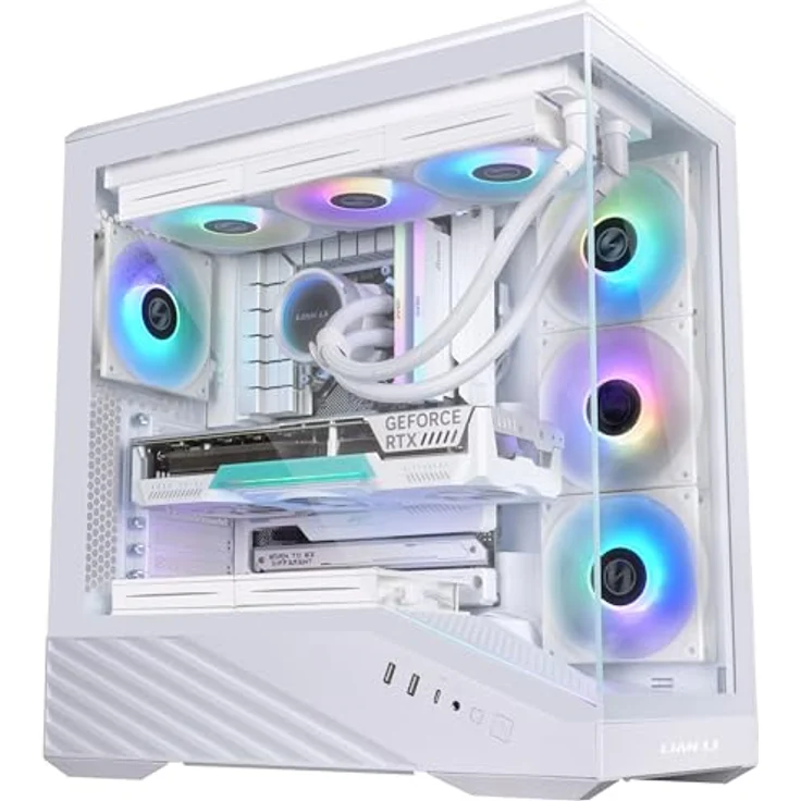 Lian-Li Vector V100 Midi-Tower PC-Gehäuse, ATX/E-ATX, RGB, Tempered Glass, weiss, bis zu 9 Lüfterplätze – Bild 3