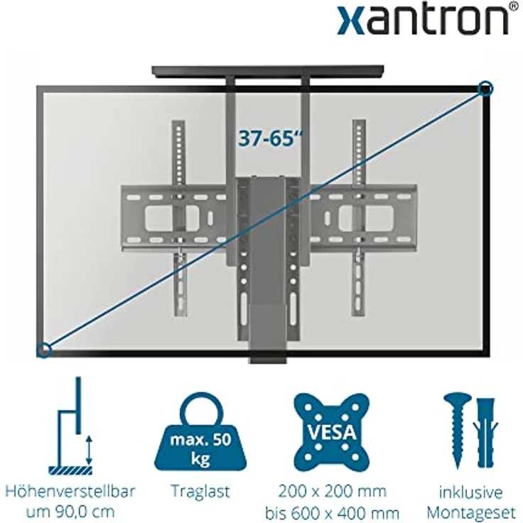 Xantron® PREMIUM-600HE TV Lift Elektrisch mit Fernbedienung bis 65 Zoll, Höhenverstellbar, VESA 200x200-600x400, Schwarz – Bild 2