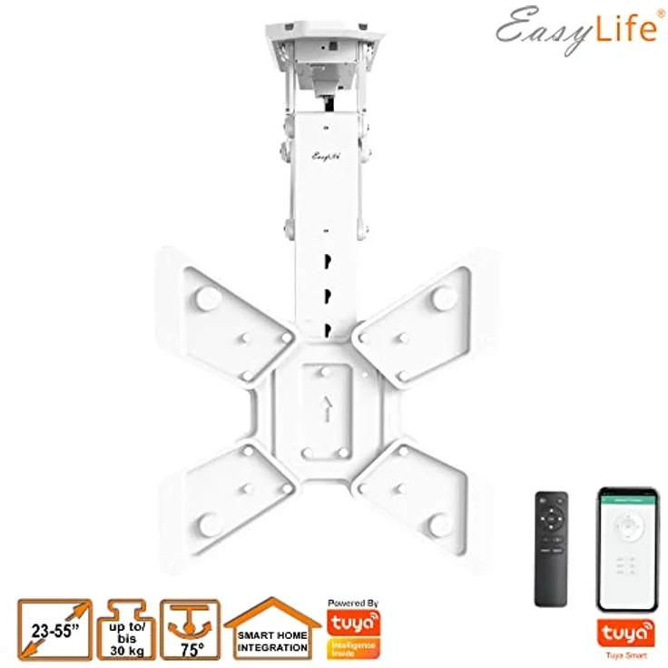 EasyLife EL-DHM-55W Motorisierte TV Deckenhalterung elektrisch schwenkbar, 23–55 Zoll, Smart Home Integration, VESA 400x400, Weiß – Bild 3