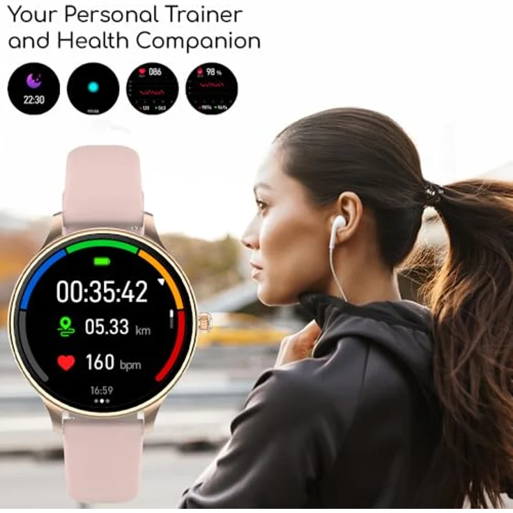 FOREVER Smartwatch Damen Rose Gold Velora SB-306 AMOLED-Touchscreen 1,19 Zoll - Schrittzähler Uhr Damen Pulsuhr Menstruationszyklus Schlafmonitor Kalorien Fitnessuhr Smartwatch Wasserdicht iOS/Android – Bild 3