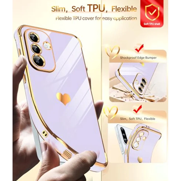 LeYi Handyhülle für Samsung Galaxy A36 5G, TPU Silikon Hülle mit 2 Schutzfolien, Herz Muster, stoßfest und kratzfest, lila – Bild 4