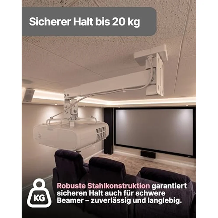SCHWAIGER Beamer-Halterung Universal für Decke & Wand, schwenkbar und neigbar, bis 20 kg belastbar, pulverbeschichtet in weiß, inkl. Montagematerial – Bild 5