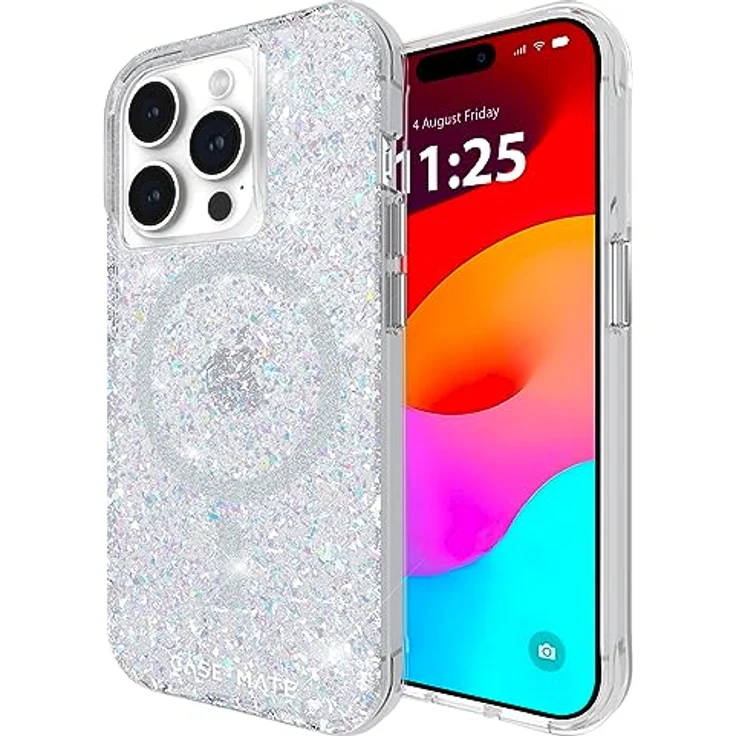 Case-Mate Twinkle Mag-Safe Case Schutzhülle kompatibel mit Apple iPhone 15 Pro Hülle Glitzer (3 m Fallschutz, Recyceltes Material, Integrierter Mag-Safe-Ring, Schillernd)- Stardust/Silber – Bild 1