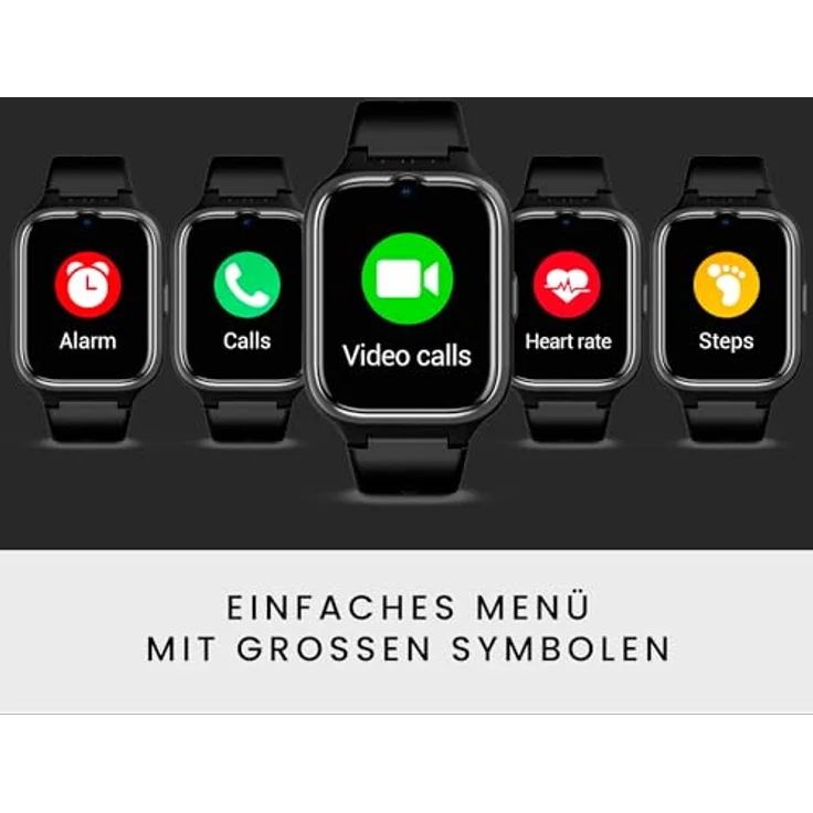 SPC Smartee 4G Senior Smartwatch für Senioren mit großen Buchstaben, SOS-Taste, GPS, Anrufen/Videoanrufen, Herzfrequenz - Schwarz – Bild 2