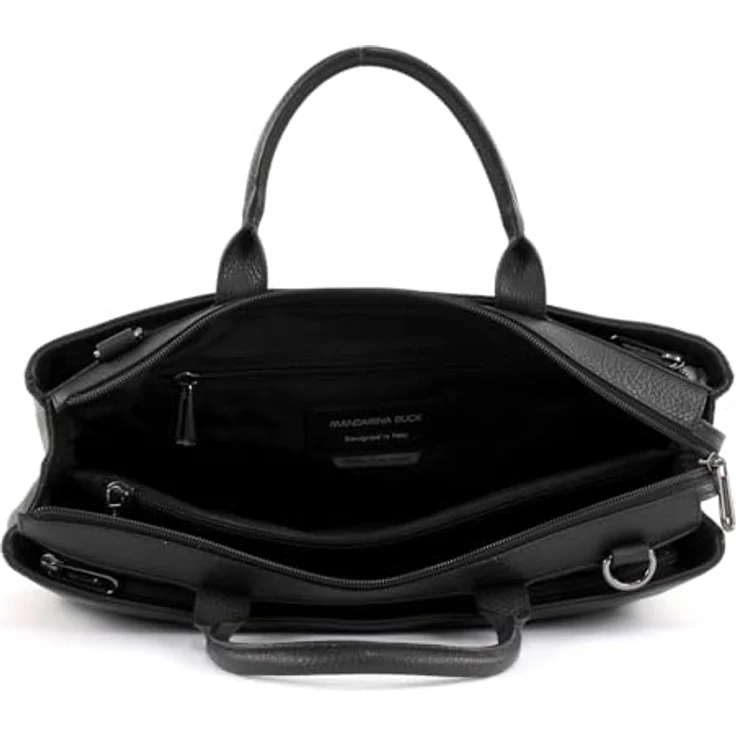 Mandarina Duck Mellow Leather Aktentasche, Laptoptasche aus weichem Rindleder, Schwarz, mit abnehmbarem Schultergurt, geräumigem Hauptfach für A4-Unterlagen, Reißverschluss mit Druckknopf – Bild 6