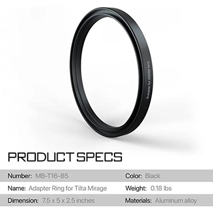 Tilta 85mm Objektivaufsätze Adapterring für MB-T16 Mirage Matte Box, Kamerazubehör für 85mm Frontlinsen – Bild 3