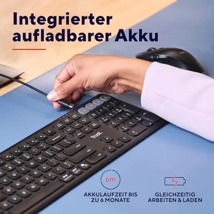 Trust Vaiya Kabellose Multigerätetastatur, Schwarz, 2,4 GHz & 3x Bluetooth, Scherentasten, 6 Monate Akkulaufzeit, Multi-OS-Unterstützung – Bild 7