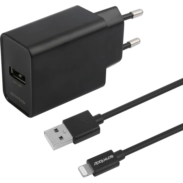 Essentials 1110626, 12 W USB Ladegerät, Schwarz