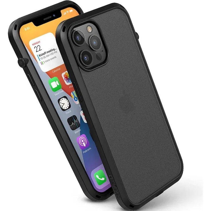 Diverse Verläge Influence Etui für iPhone 12 Pro Max, schlanke Smartphone Hülle mit Stossschutz und rutschfester Mikrotextur, Schwarz