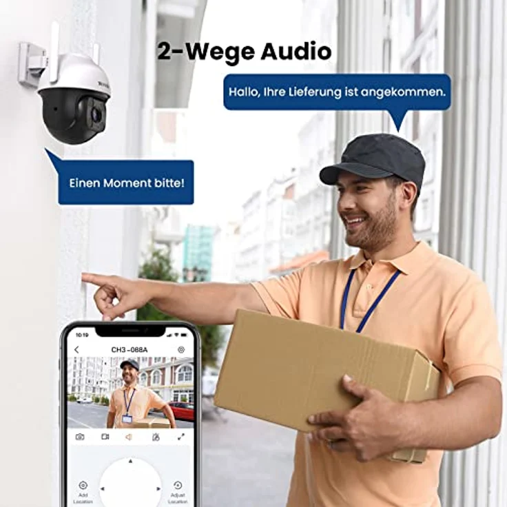 Tenda Überwachungskamera Aussen WLAN, 1080P WLAN Kamera Outdoor mit Nachtsicht in Farbe, 2-Wege Audio, Personenerkennung & Bewegungserkennung, Ton- und Lichtalarm, Kompatibel mit Alexa, CH3 – Bild 4