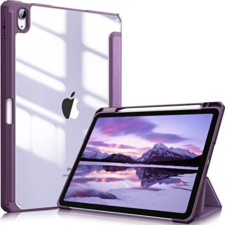 Fintie Hybrid Hülle für iPad Air 11 Zoll M3 2025/M2 2024, iPad Air 5/4 Gen (2022/2020) - Stoßfeste Schutzhülle mit transparenter Hartschale und Stifthalter, Dunkellila – Bild 1