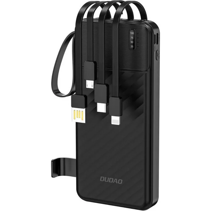 Dudao K11 Powerbank 10000 mAh, Powerbank mit 4 integrierten Kabeln, Schwarz