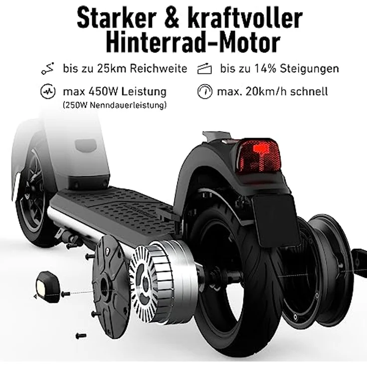 NIU KQi1 Pro Faltbarer E-Scooter mit Straßenzulassung (20km/h, 25km Reichweite, 450W Heckantrieb, extra breite 9" Luftreifen, große Trittfläche, Dual-Bremssystem, IP54, klappbar, LED-Display & App) – Bild 3