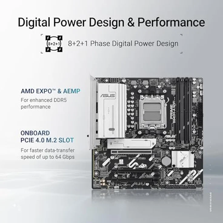 ASUS Prime B840M-A WiFi Mainboard Sockel AMD AM5 (AMD B840, mATX, DDR5 Speicher, 3X M.2, PCIe 4.0, WiFi 6E, Aura Sync) – Bild 3
