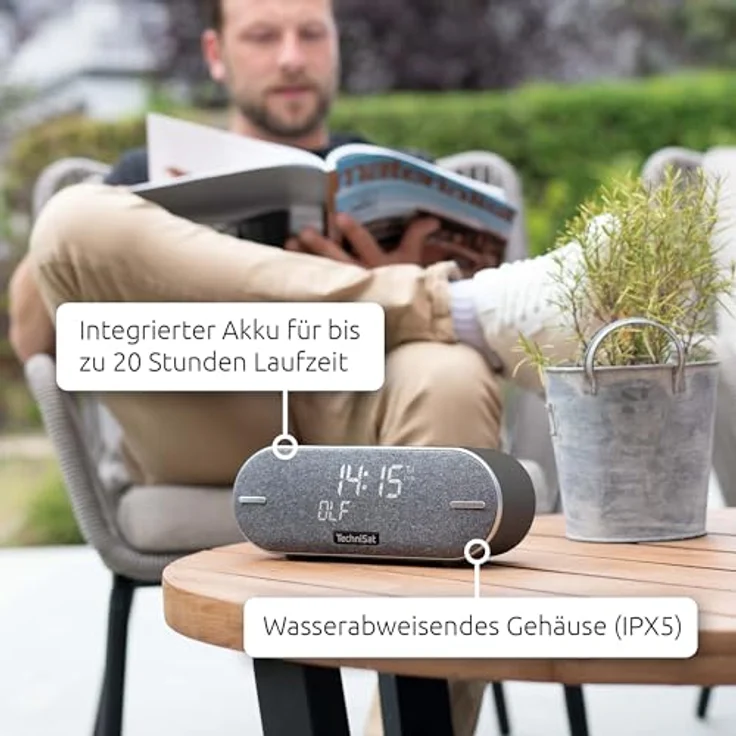 TechniSat DIGITRADIO BT 2 - tragbarer Premium-Bluetooth-Lautsprecher mit DAB+ Digitalradio (UKW, Uhr, Wecktimer, Wasserabweisendes Gehäuse, Favoritenspeicher, AUX-in, Akku, 20 Watt) anthrazit – Bild 3