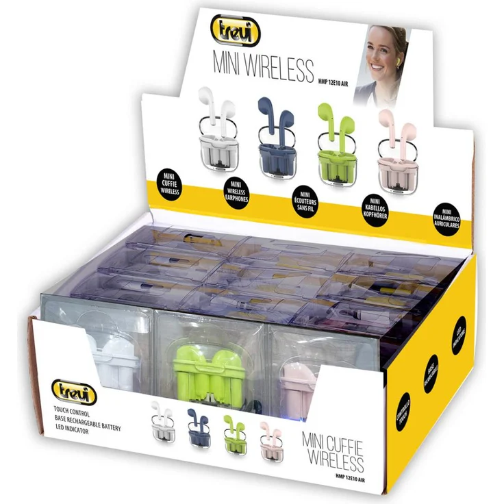 Trevi HMP 12E10 AIR Mix Color, Kabellose Kopfhörer für Anrufe und Musik, Mehrfarbig, 27 g