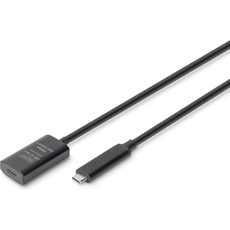 DIGITUS Aktives USB Verlängerungskabel - USB-C Buchse zu USB-C Stecker - 5 m - USB 3.2 Gen2-10 Gbit/s - Plug & Play - mit Signalverstärker - Schwarz – Bild 1