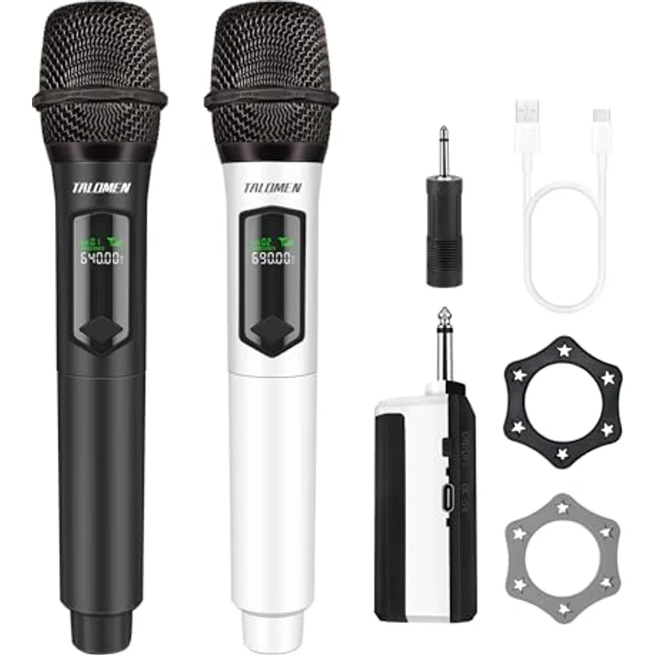 talomen K60-2, Kabelloses Mikrofon Dual-Mikrofon, 2,4 GHz, wiederaufladbar, 160 ft Reichweite, Schwarz – Bild 1