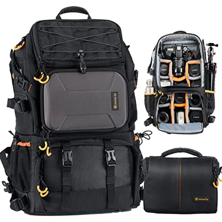 TARION Kamerarucksack Fotorucksack Groß 2-in-1, 27 Liter mit extra Kameratasche für Spiegelreflex D-SLR, wasserabweisend, schwarz