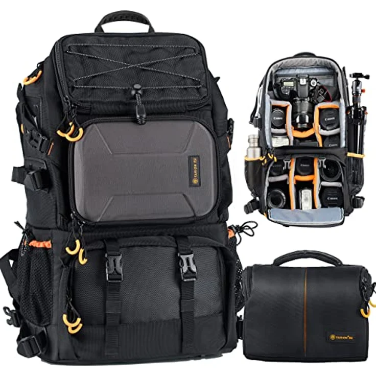 TARION Kamerarucksack Fotorucksack Groß 2-in-1, 27 Liter mit extra Kameratasche für Spiegelreflex D-SLR, wasserabweisend, schwarz – Bild 1